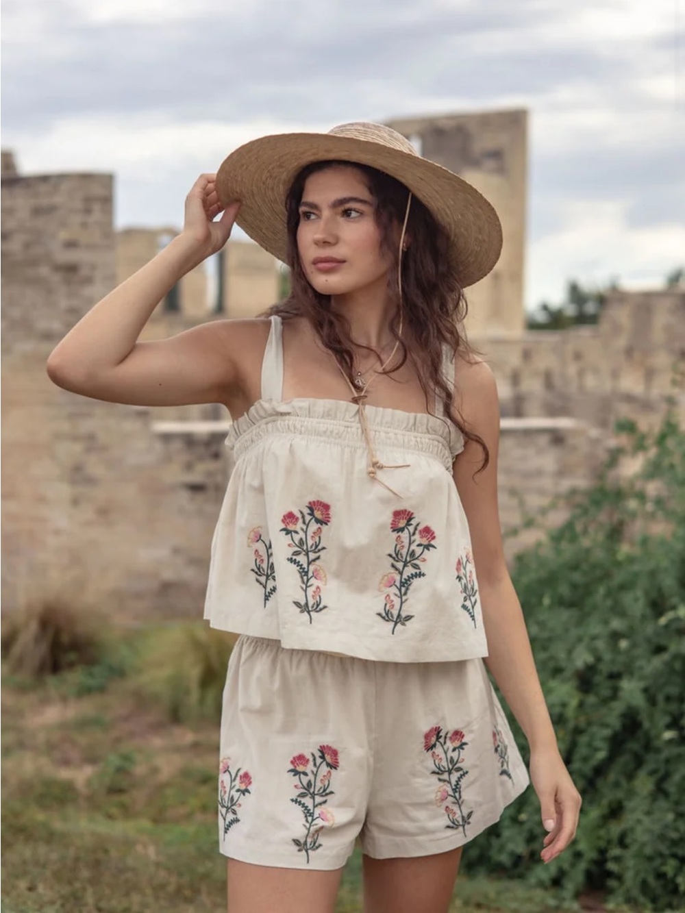 Mable Embroidered Tank & Shorts Set